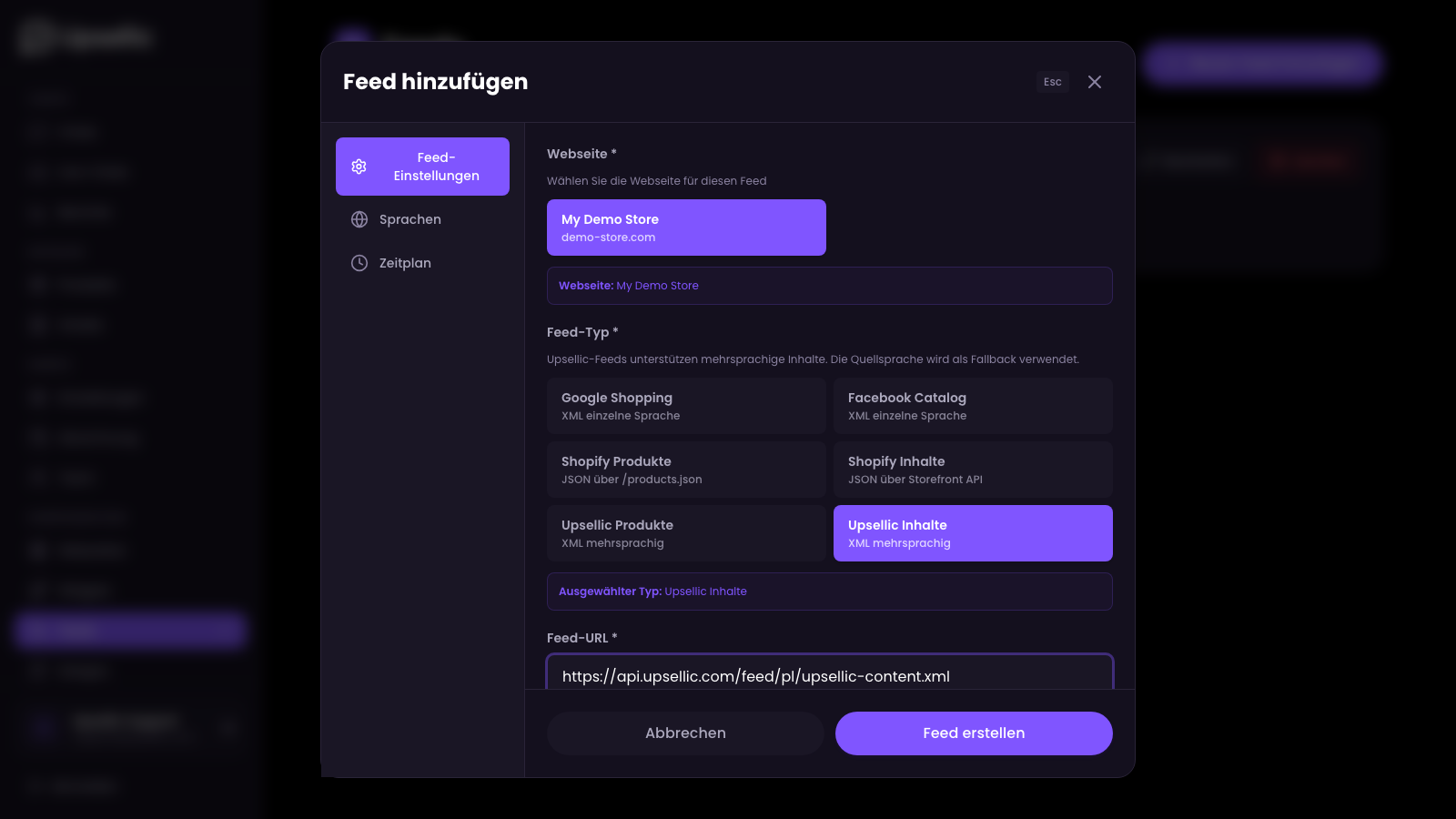 Content-Feed-Einstellungen