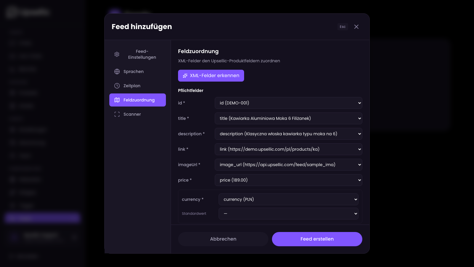 Feldzuordnung nach der Erkennung