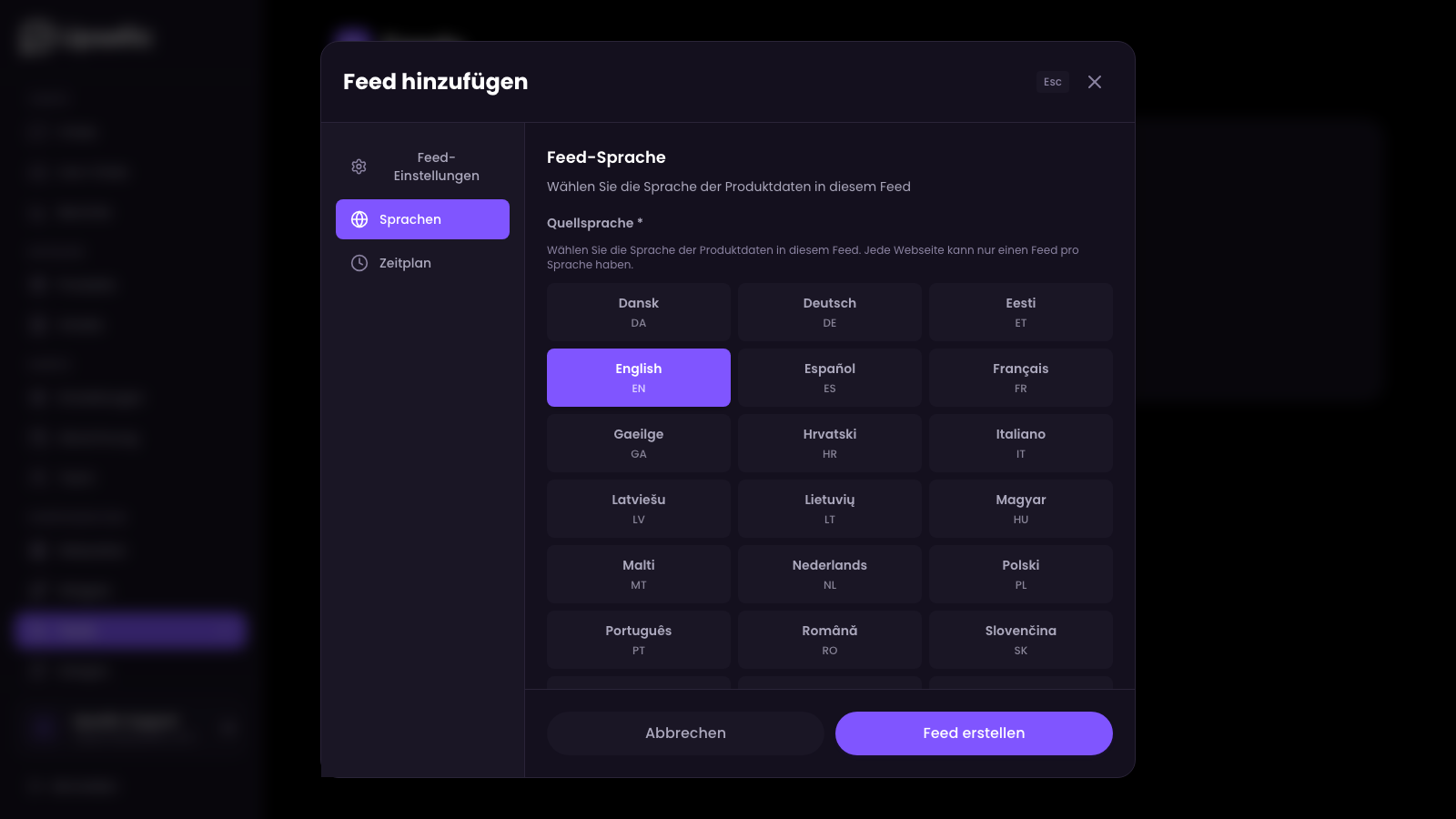Sprachauswahl des Feeds