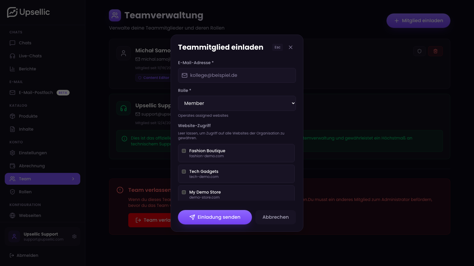 Ein Teammitglied einladen