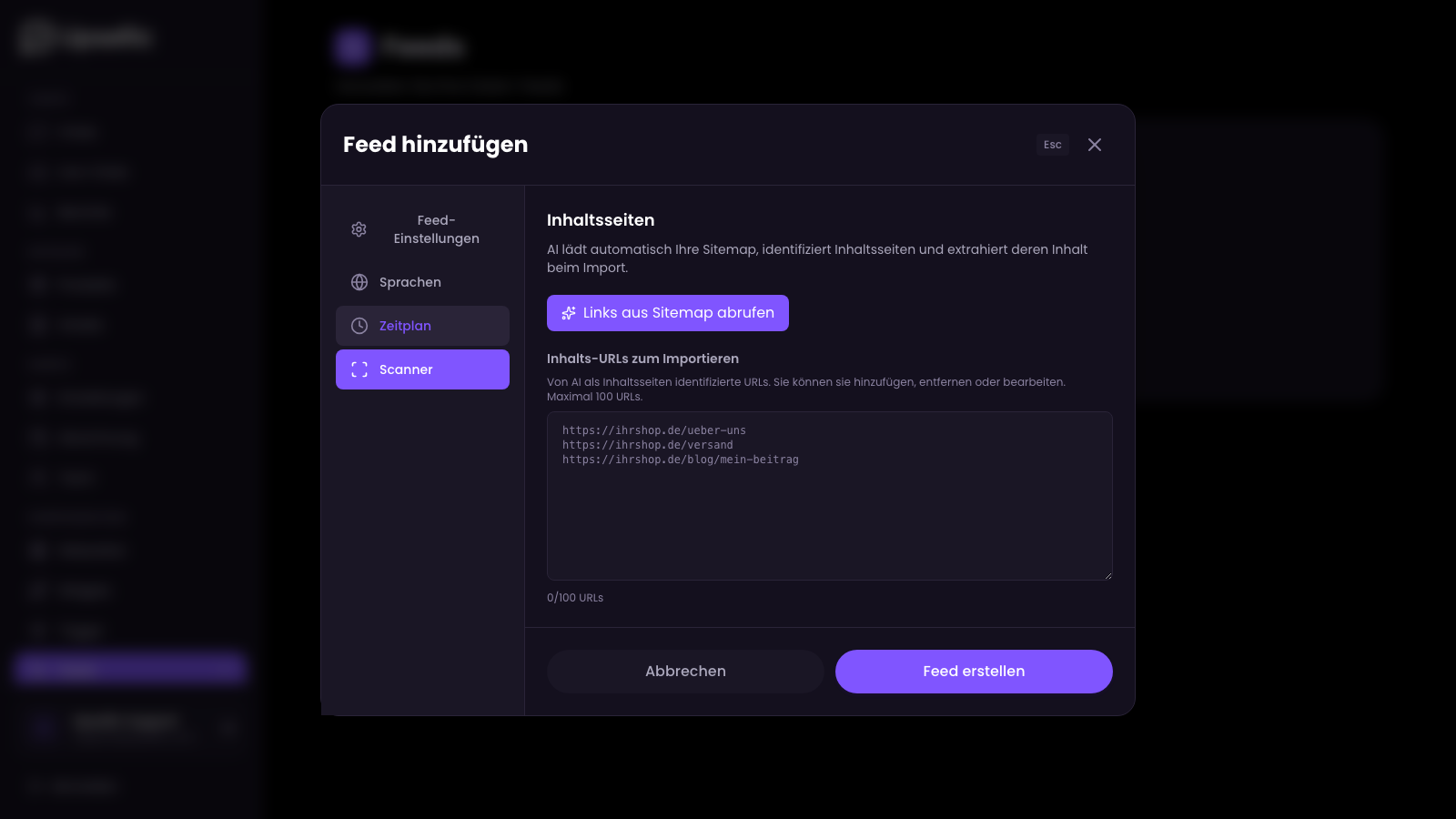 Scanner-Tab vor dem Abrufen