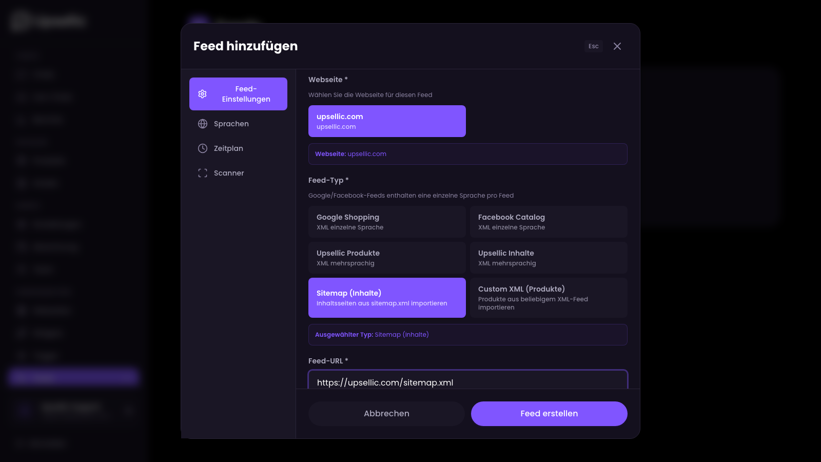 Sitemap-Feed-Einstellungen