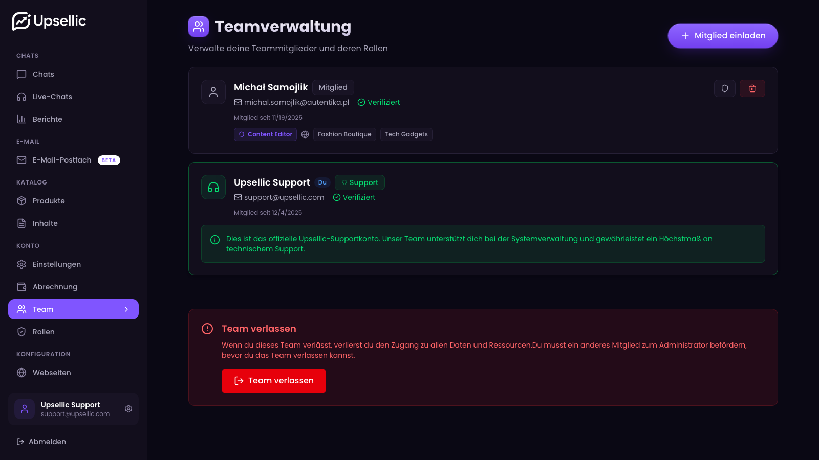 Liste der Teammitglieder