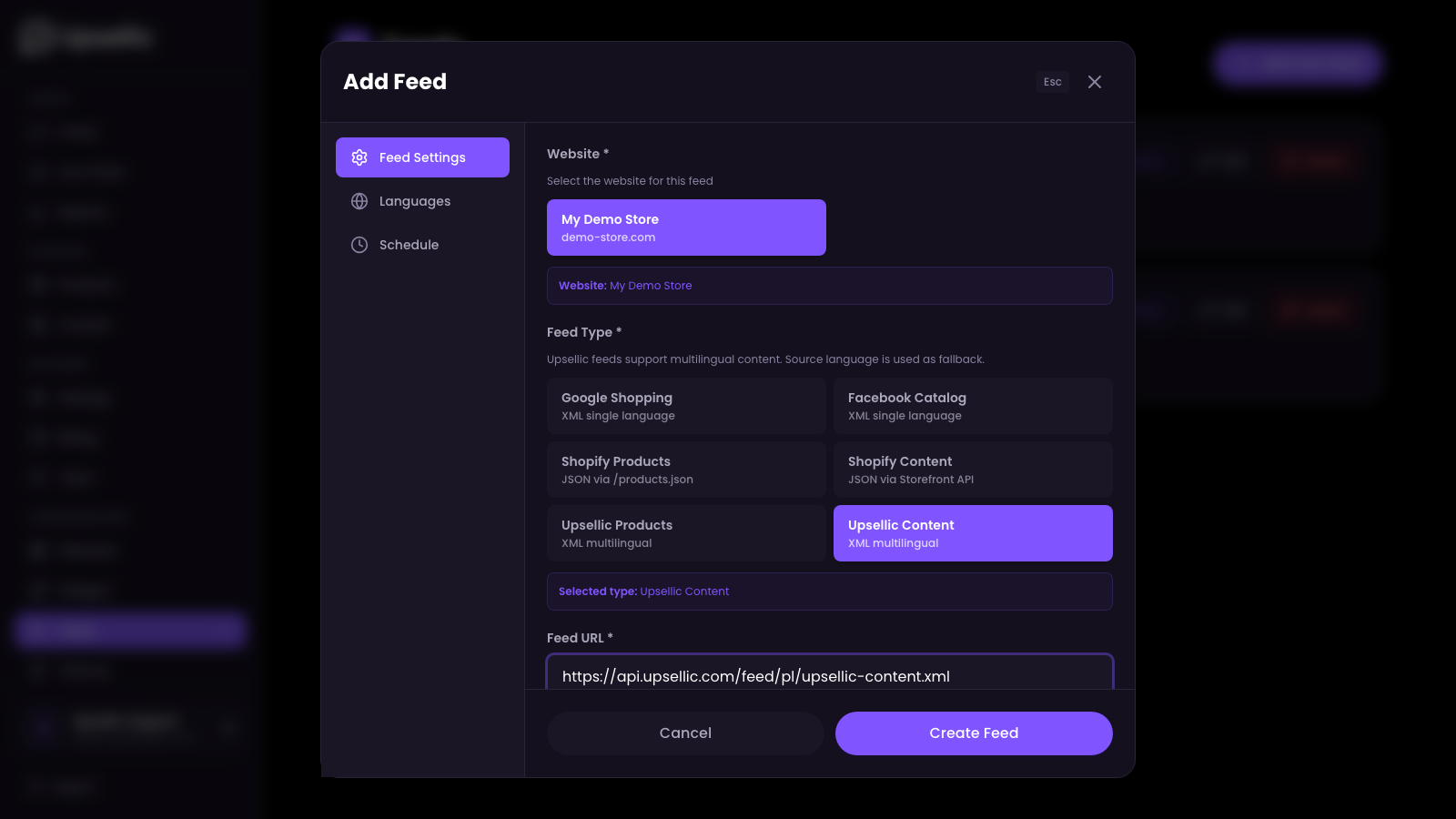 Content feed settings