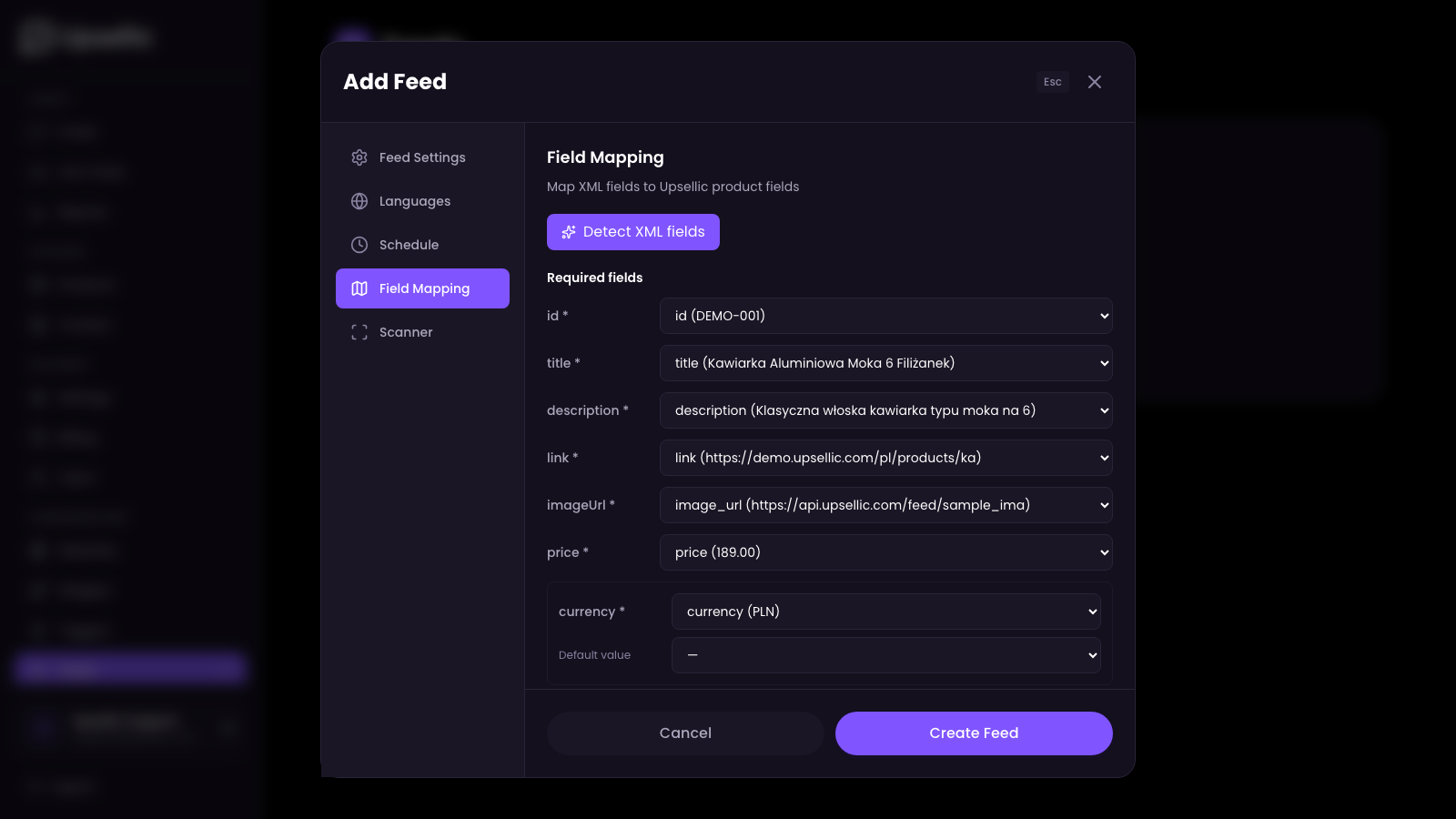 Field mapping after detection