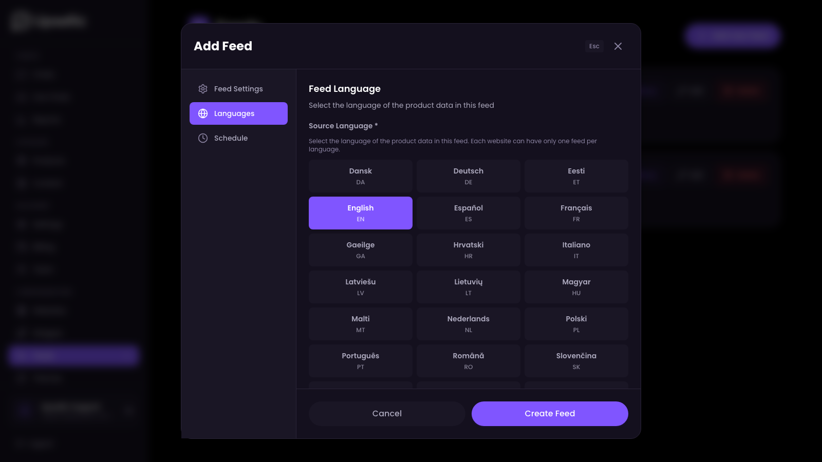 Feed language selection