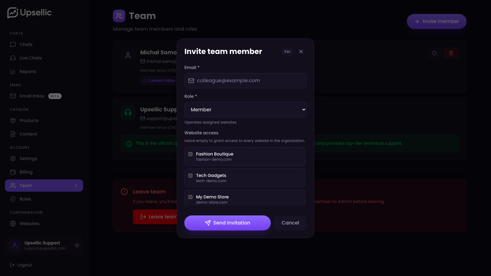 Inviting a team member