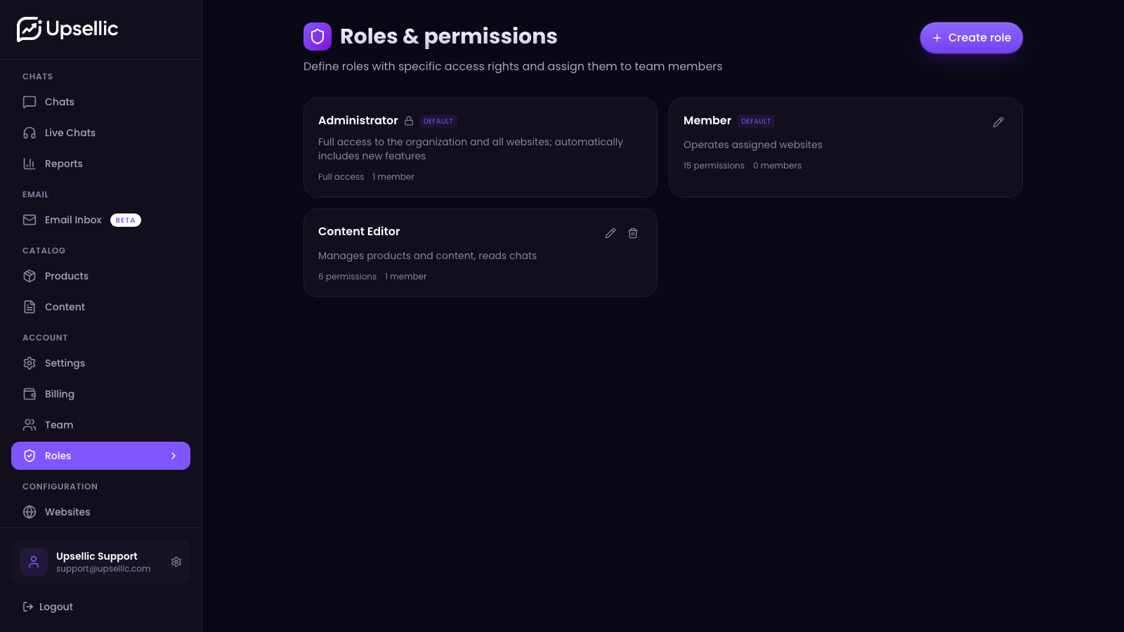 Roles and permissions list
