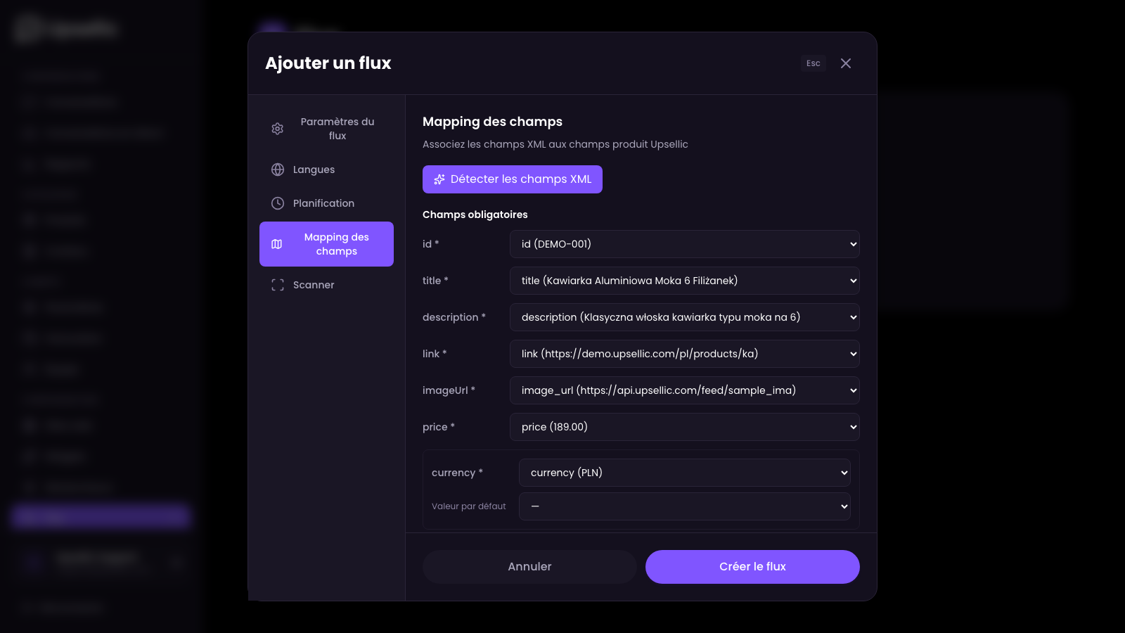 Mappage des champs après détection