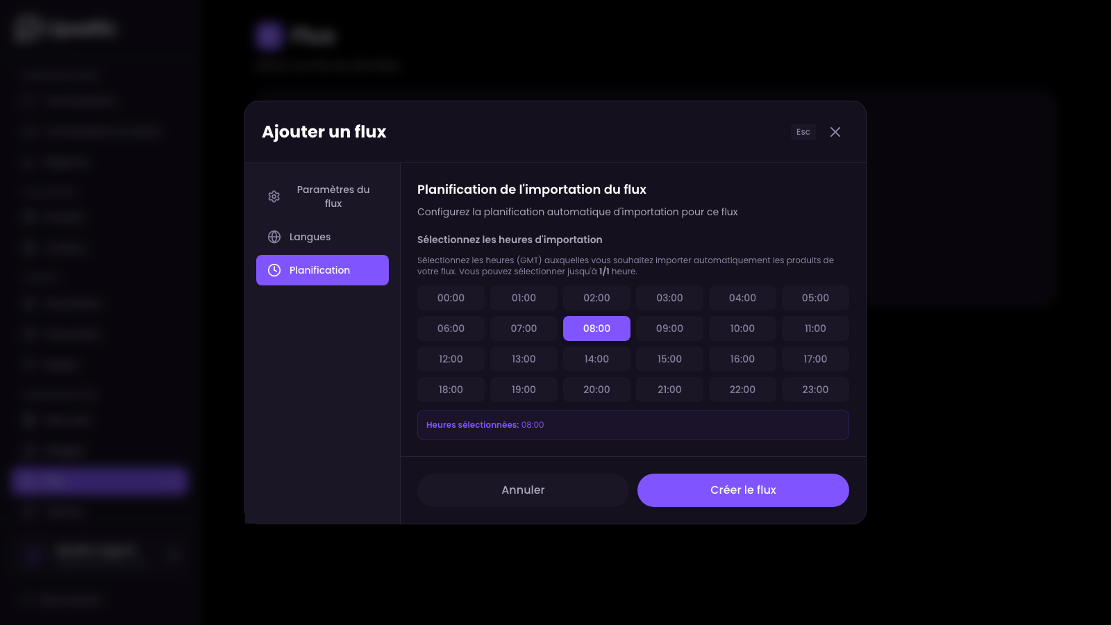 Planification de l'import