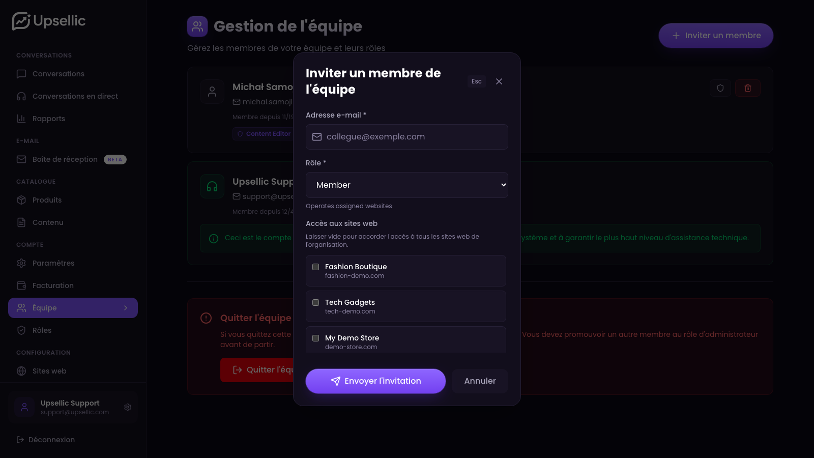 Inviter un membre de l'équipe