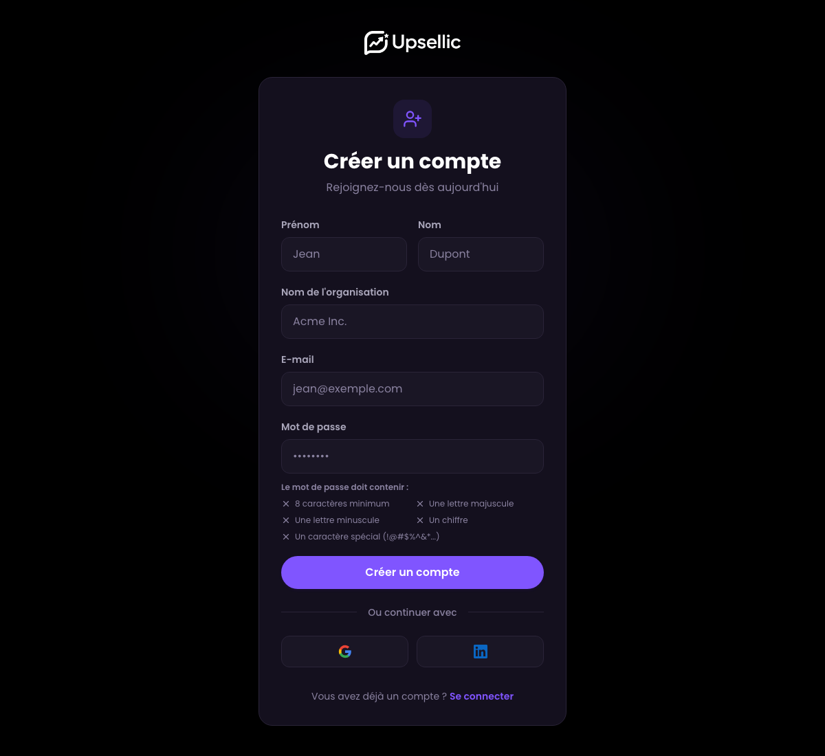 Formulaire d'inscription