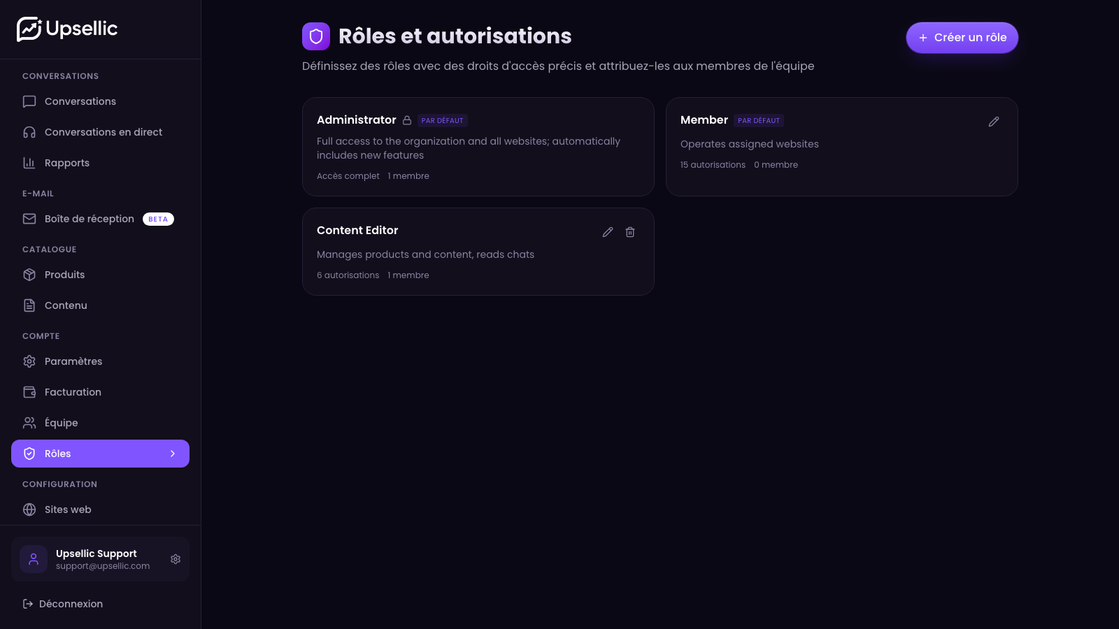 Liste des rôles et autorisations