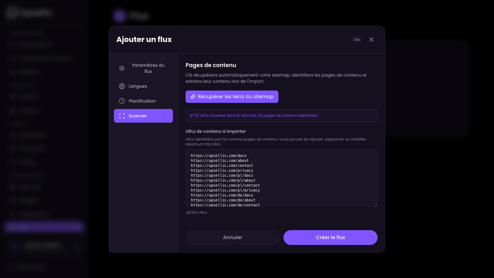 Onglet Scanner après détection