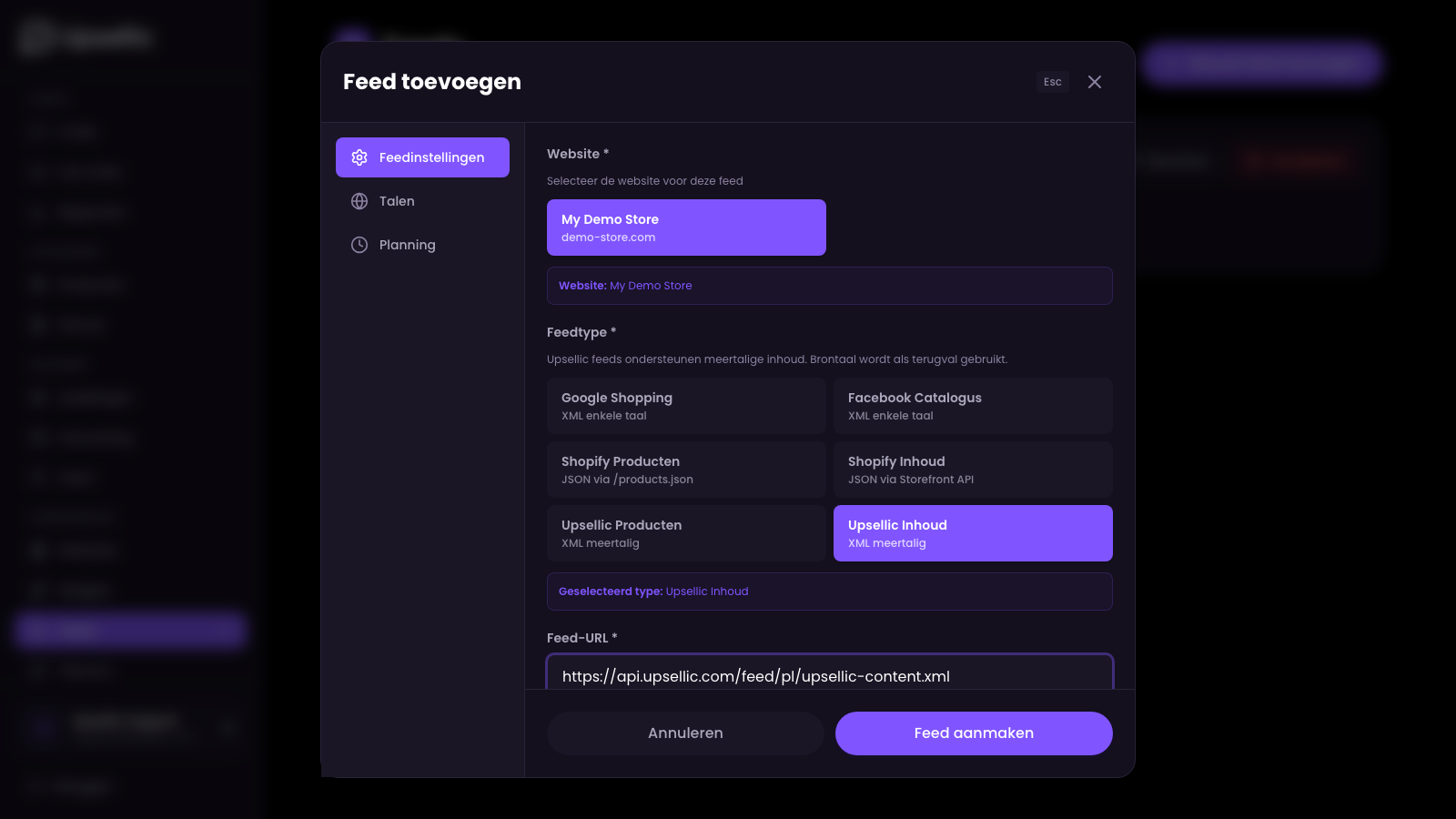 Contentfeed-instellingen