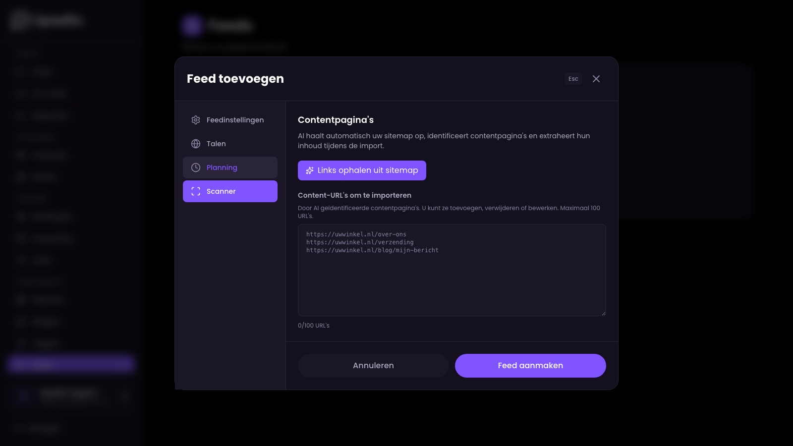 Tabblad Scanner voor ophalen