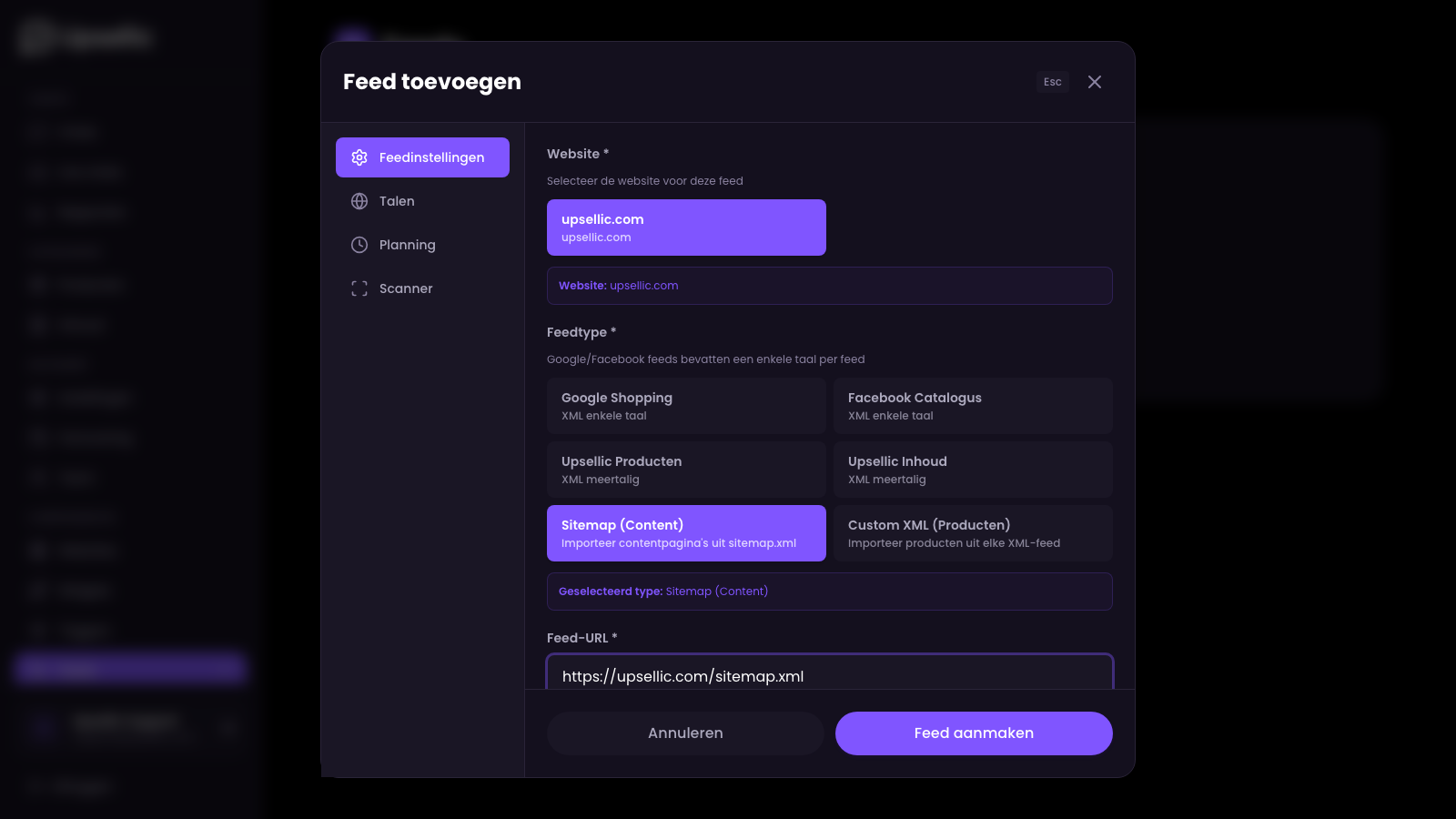Sitemap-feedinstellingen