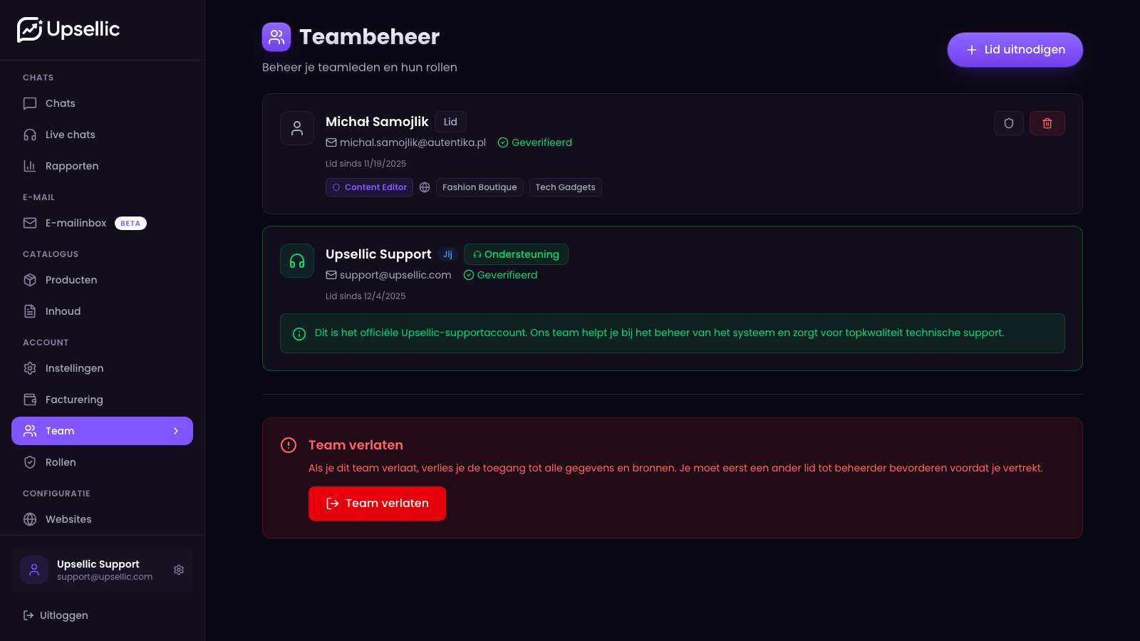 Lijst met teamleden