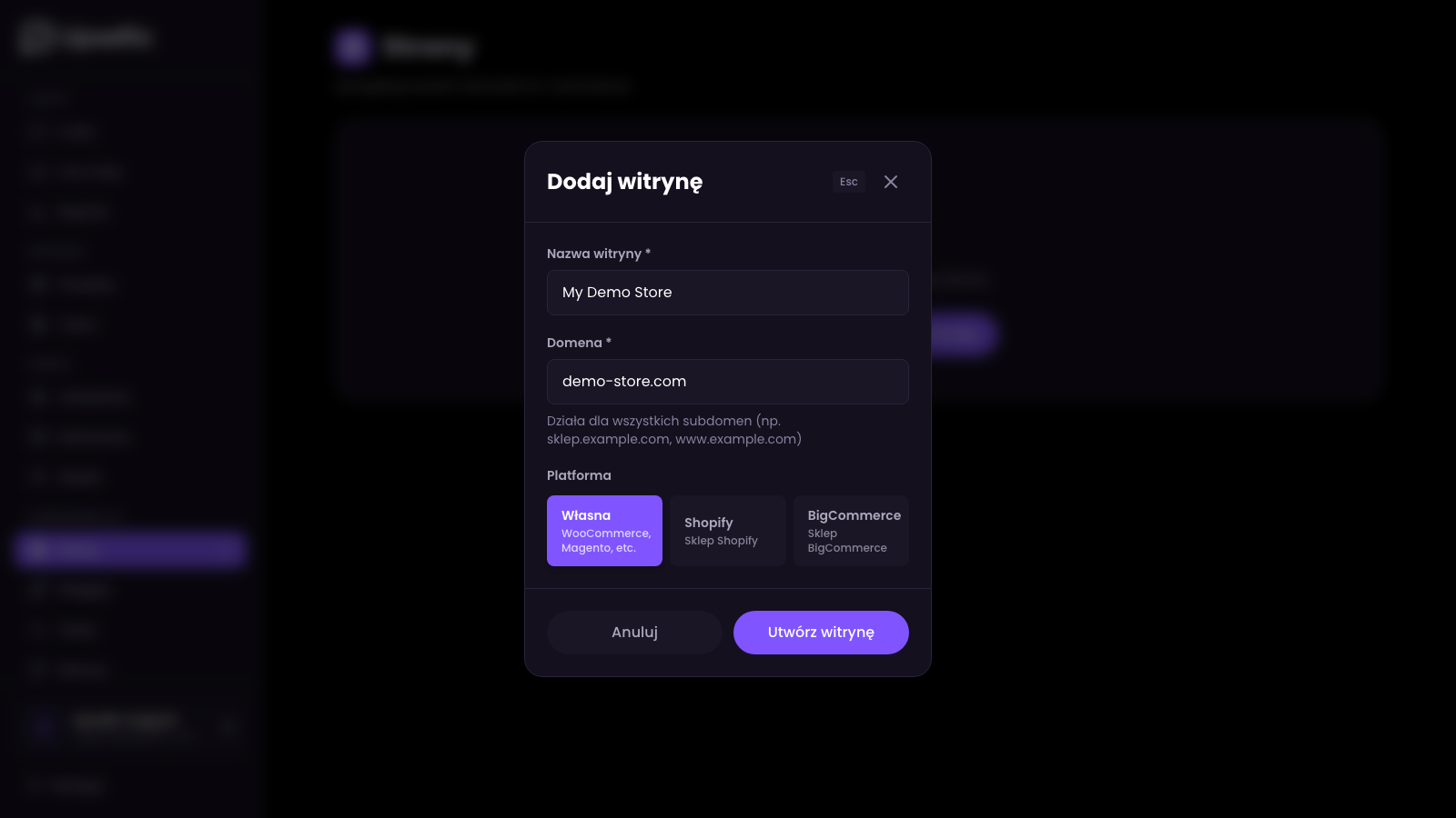 Formularz dodawania strony