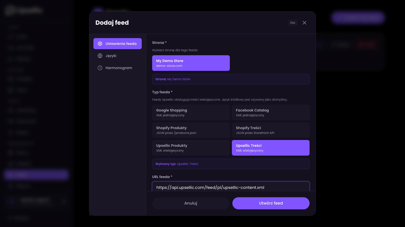 Ustawienia feedu contentowego