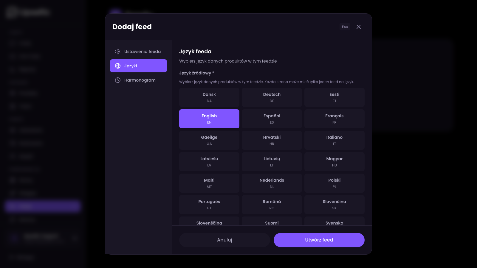 Wybór języka feedu