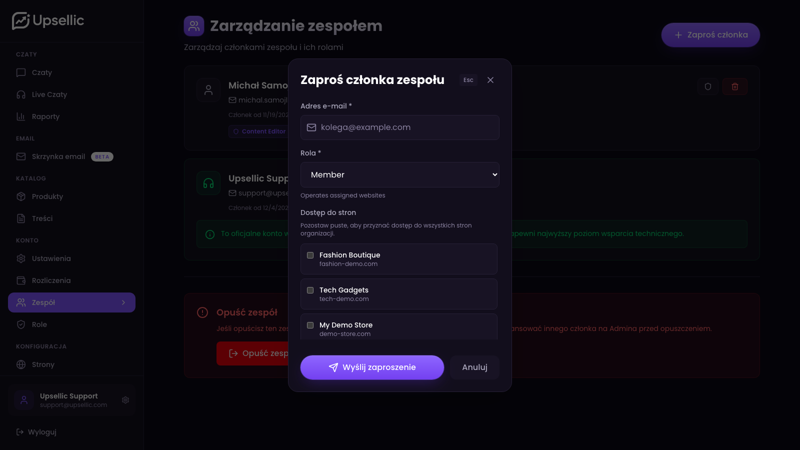 Zaproszenie członka zespołu