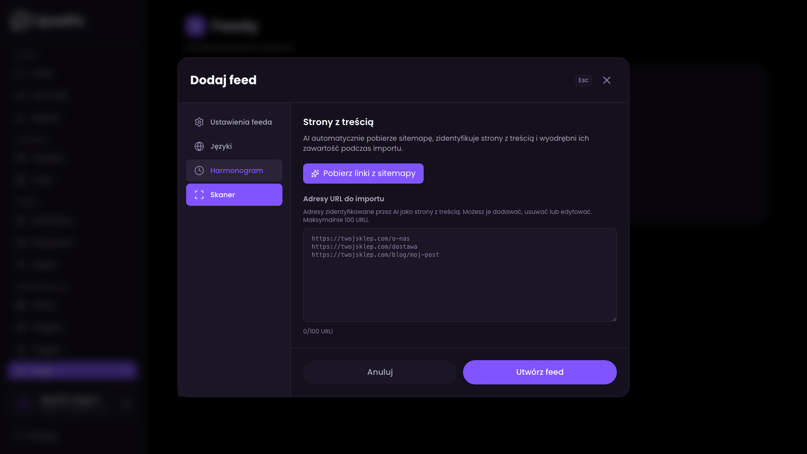 Zakładka skanera przed pobraniem