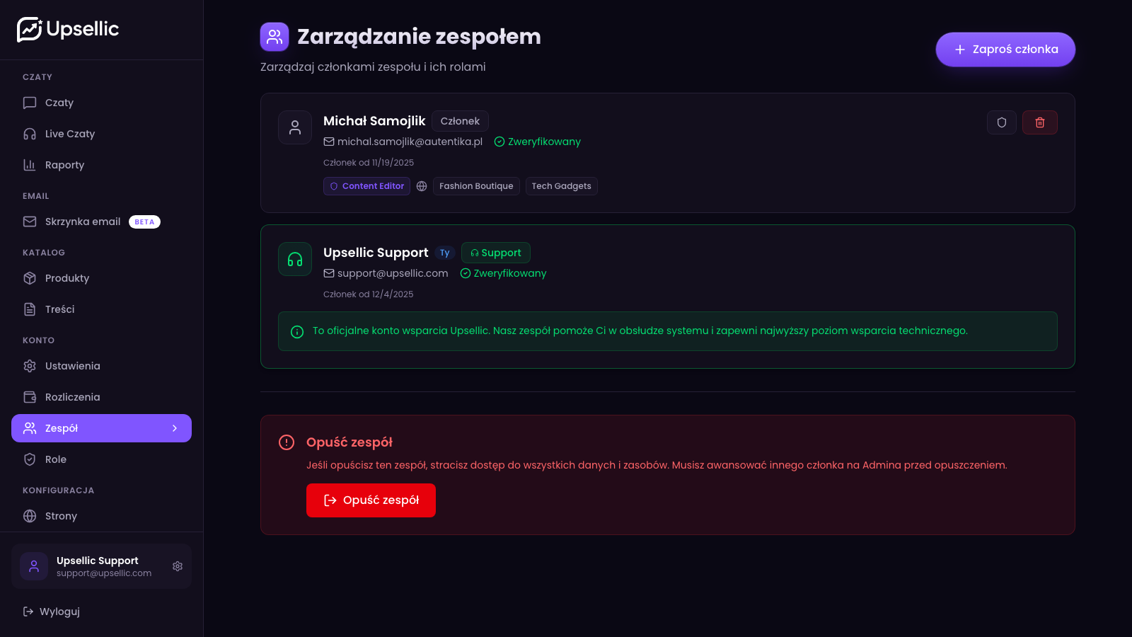 Lista członków zespołu